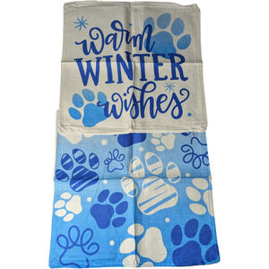 2 Pillow Cases Warm Winter Wishes And Paw Print Decor 18x18 Brand New